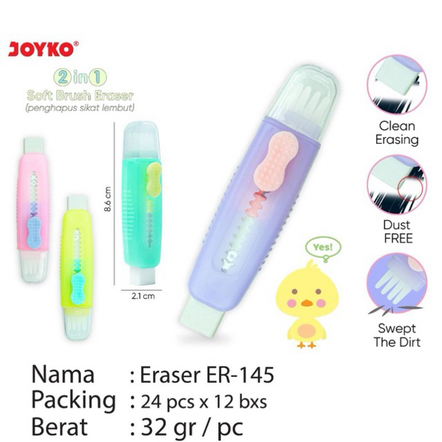 

Brush Sliding Eraser ER-145 / Penghapus Mekanik Sapu / Hapusan Mekanik Sapu Warna Lucu Tidak Meninggalkan Serpihan Joyko