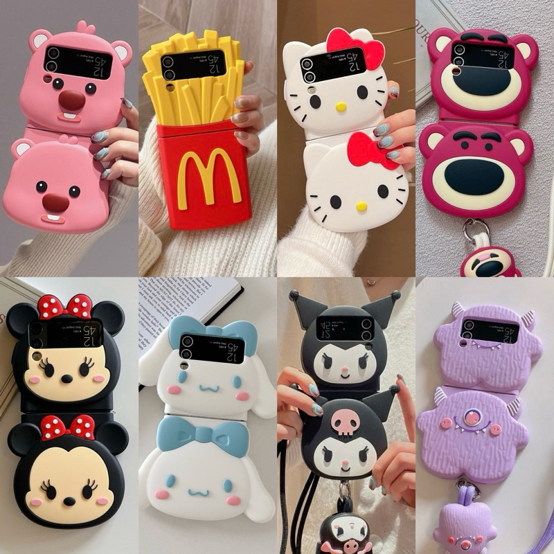 Silicone Jelly Case Samsung Z Flip 3 Z Flip 4 Z Flip 5 MY MELODY KUROMI LOTSO LOOPY MICKEY MINNIE MO