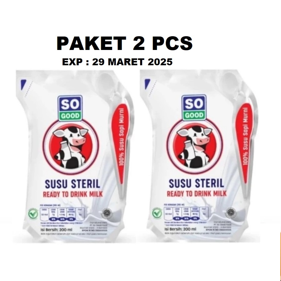 

PAKET 2 PCS SUSU STERIL SO GOOD 200ML READY TO DRINK MILK HALAL