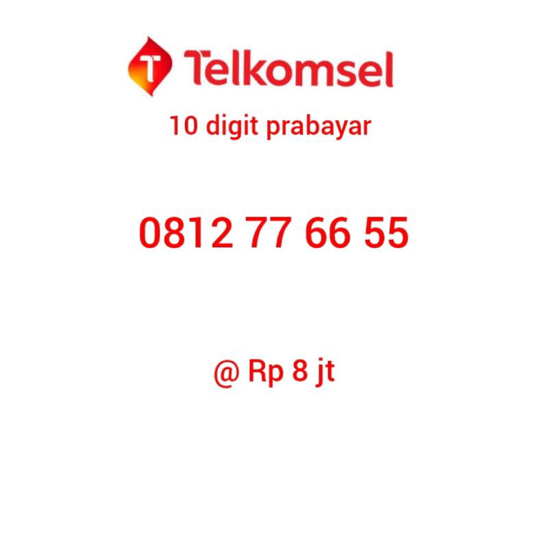 perdana Telkomsel 10 digit 0812776655
