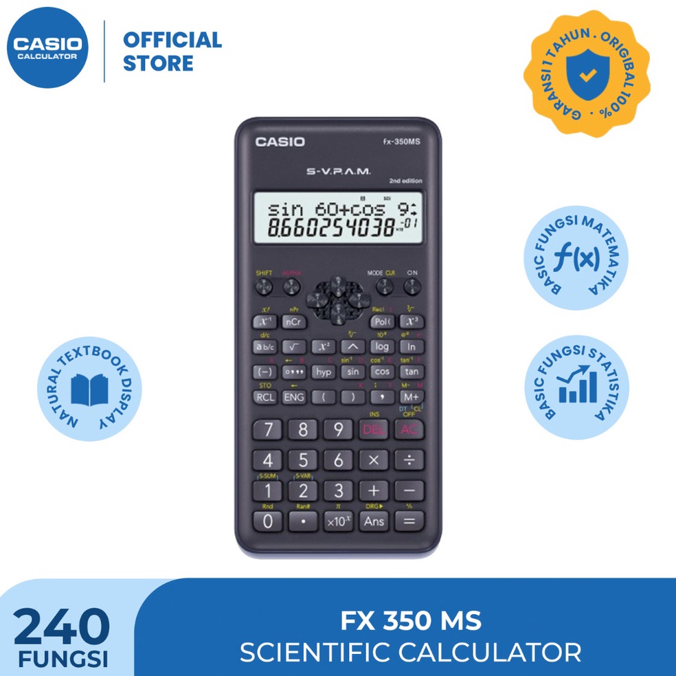 

CASIO KALKULATOR FX35MS 2nd Ed Kalkulator SekolahKuliah ScientificSaintifik 24 fungsi ART W6M8