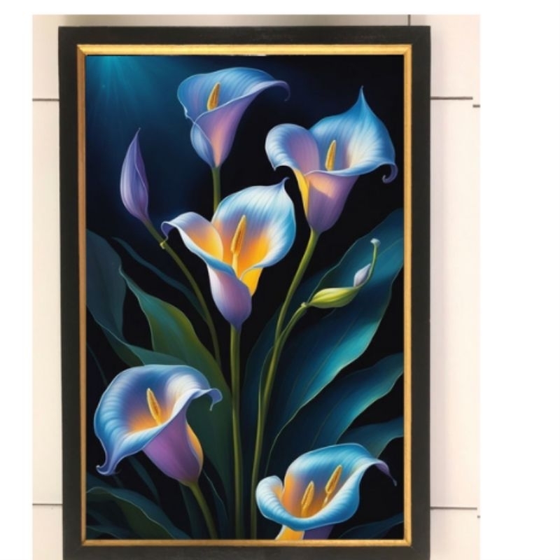 Hiasan dinding lukisan cetak bunga terompet uk 35x52 cm