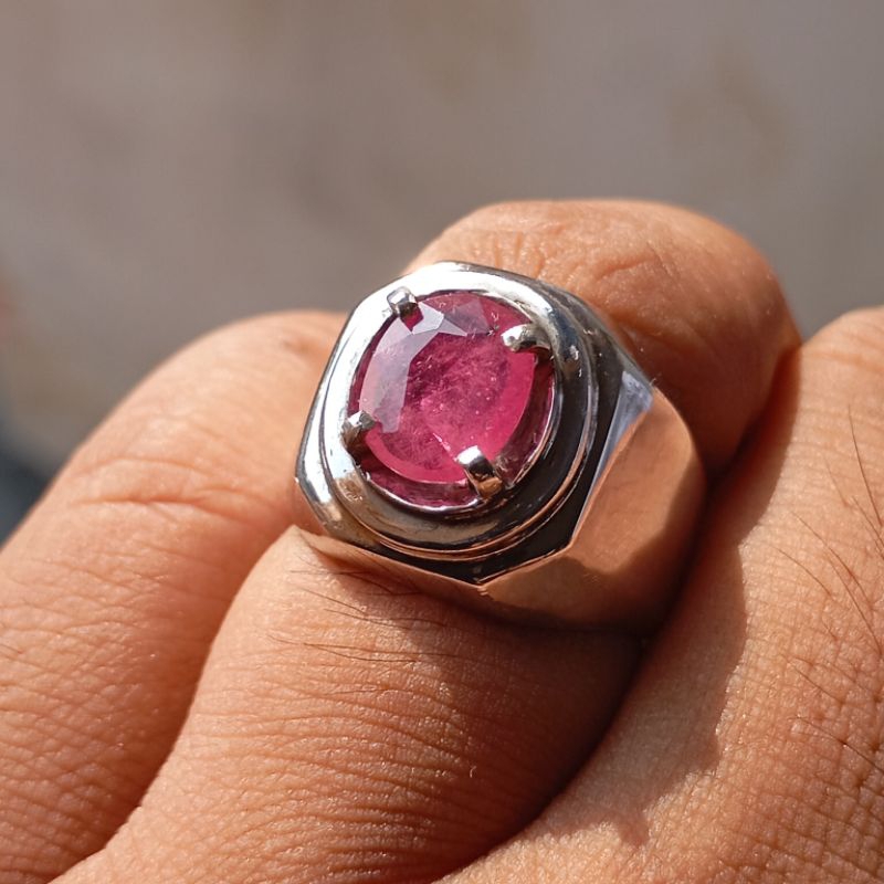 Ruby Corundum kristal tanzania ring Perak 925