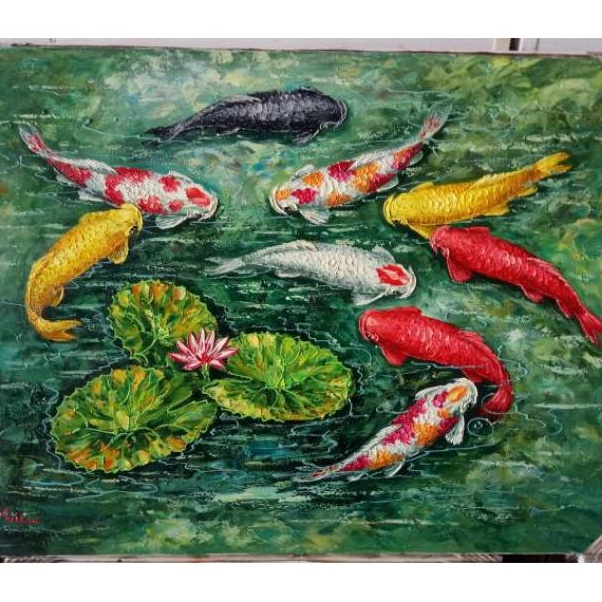 

Lukisan palet ikan koi unik hijau ART R7J8