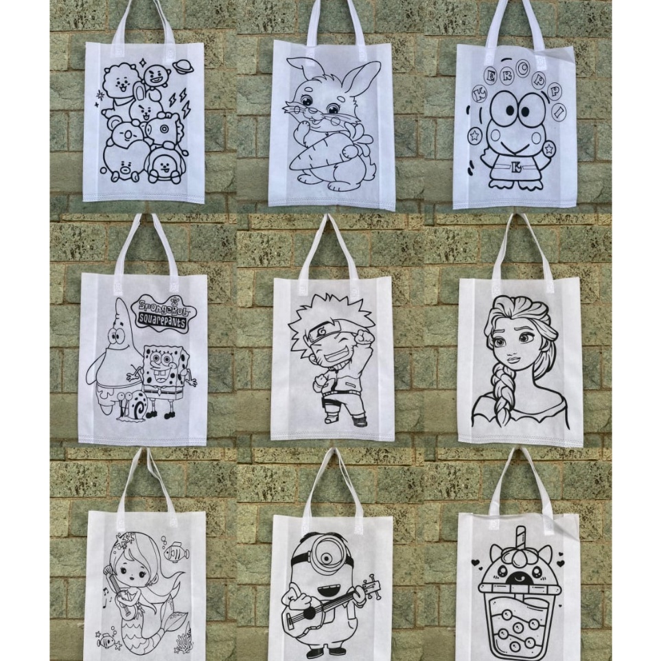 

Paket 5 pcs Tas spunbond mewarnai Tali 3x4x8 Goodie bag mewarnai melukis anak lukis tas lukis goody bag ART V7U7