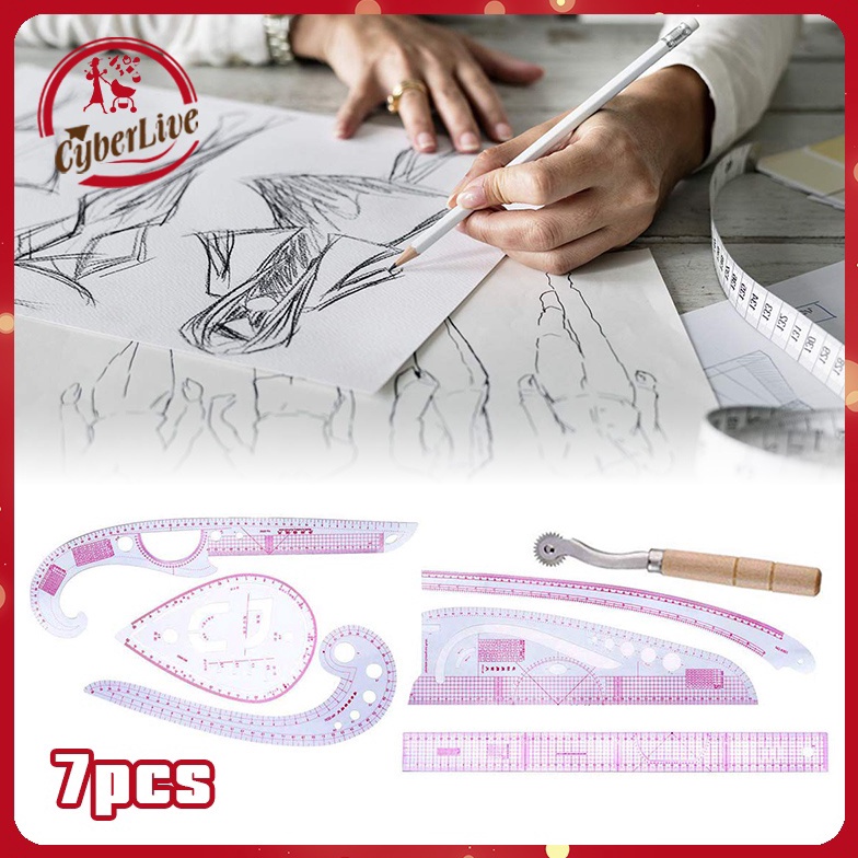 

7pcs Penggaris Pola Jahit Set Penggaris Gambar Menjahit Pakaian Baju Quilting Patchwork Ruler Multi Function Sewing Rulers ART P3G7