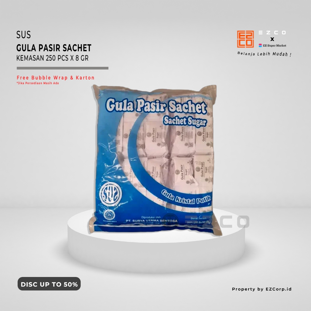

SUS GULA PASIR SACHET KEMASAN ISI 250 PCS X 8 GRAM