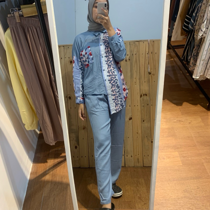 PIYAMA FLORAL BATWING WANITA ONESET PANJANG