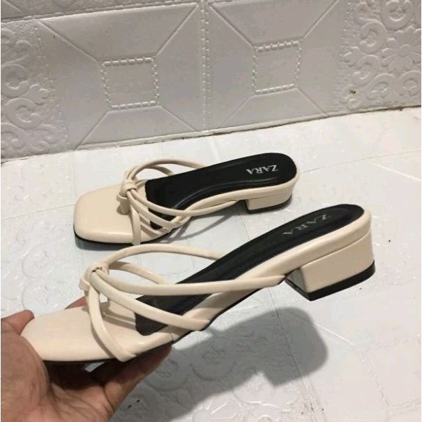 Sandal Zara Mules Hak Tahu 3CM Alas Empuk