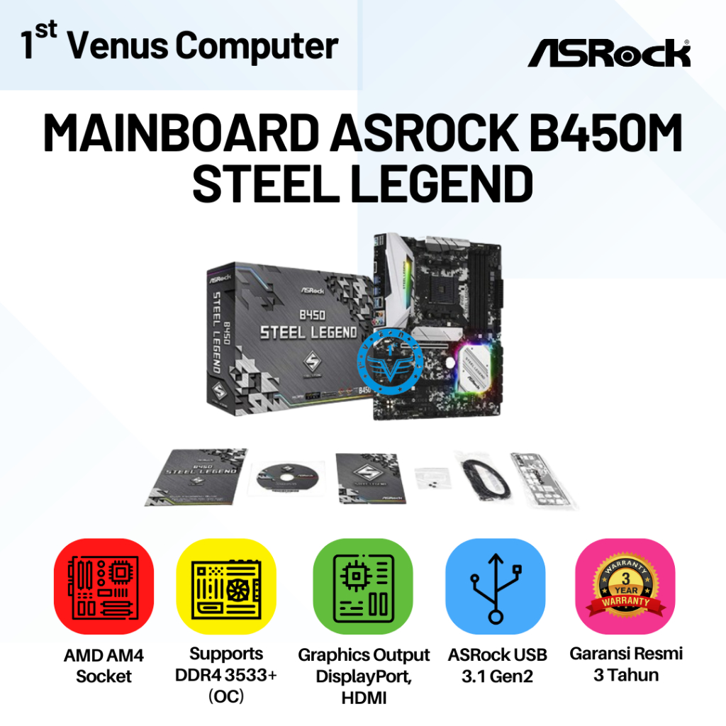MAINBOARD ASROCK B450M STEEL LEGEND / MOTHERBOARD ASROCK B450M /MAI28-ASR