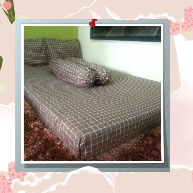 Sprei Motif Kotak Coklat Cream Bisa Custome Size