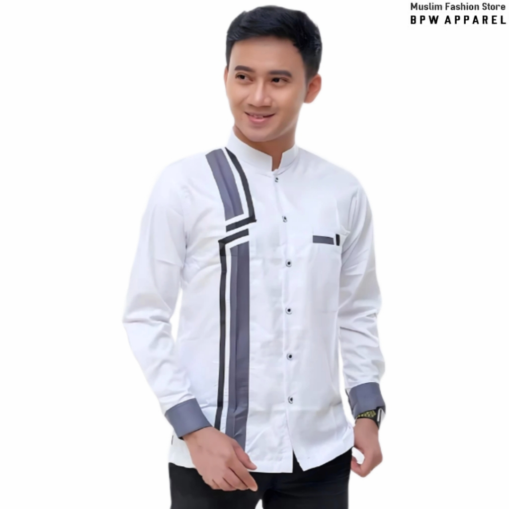 Baju Koko Hadroh Putih Lengan Panjang Terbaru Kombinasi Atasan Muslim Pria Gus Azmi Kemeja Koko Azza