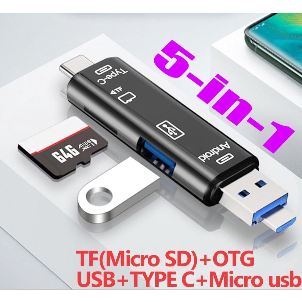 Varian Card Reader usb Mirco  tipe c 5in1 OTG Micro SD Card Rider USB Colokan USB Type C  Micro USB