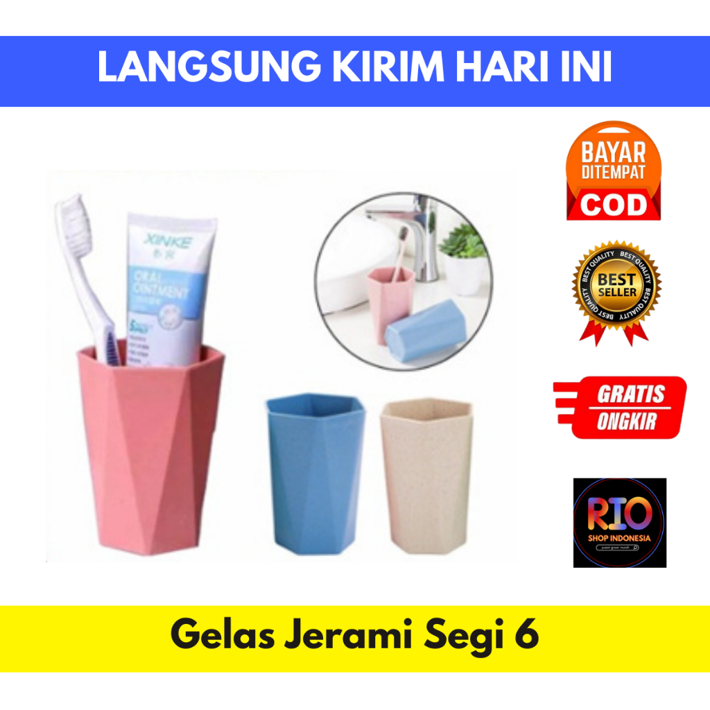 Gelas Jerami Gandum Segienam Ramah Lingkungan / Gelas Tempat Sikat Gigi Kumur Bentuk Segienam Bahan 