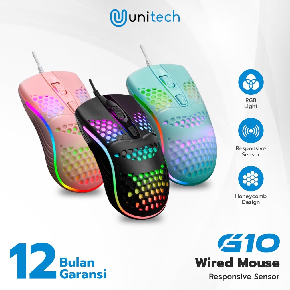 Diskon Mouse Gaming Kabel Honey Comb Unitech G1 7 LED RGB Effects 72DPI