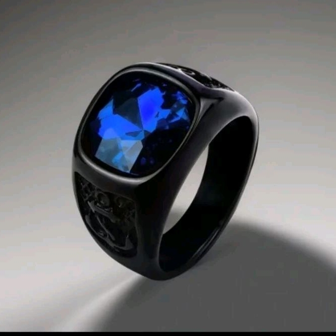 Cincin Jangkar Pria Batu Biru Real Titanium 100%