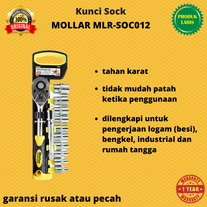 engkol kunci sock shock set sok set lengkap original Ratchet Set 12 Pcs 1/2 Inch 24T Crv kunci sok m