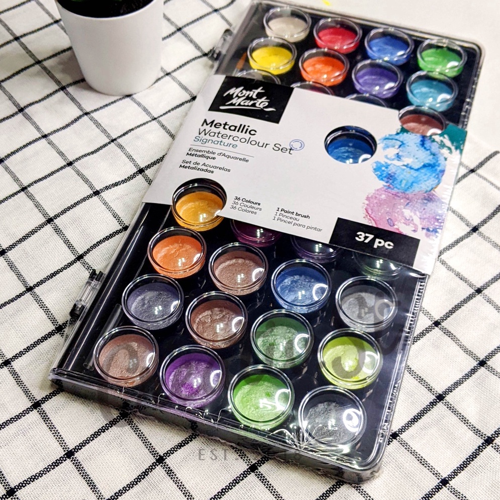 

Mont Marte Signature Metallic Watercolor Cake 37 Color Cat Air Padat Metalik ART X4O8