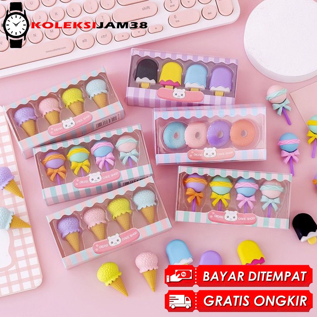 

BISA COD ! Penghapus 4 Pcs / Set Lucu Bentuk Es Krim Karet Hapus Lolipop Donat Pensil Karakter Sweet Eraser Anak Sekolah Karakter 4pcs Bentuk Ice Cream Lolipop Donut Alat Tulis Kantor