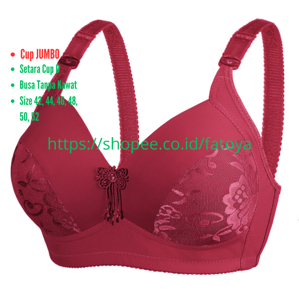 Bra BH JUMBO Busa Tipis Tanpa Kawat BIG CUP BESAR Kait 3/ Size 42 - 52