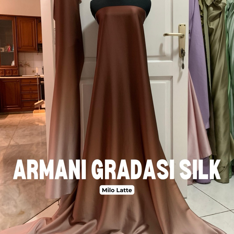 Bahan Kain Satin Silk Armani Gradasi Ombre 2 Tone High Quality Import Warna Milo Latte