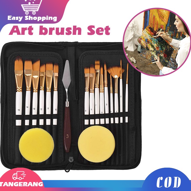 

18PCS Alat Lukis Kuas Cat Air MinyakKuas Alat Lukis SetMix Kuas Lukis Set LengkapArt Brush Set ART Z7C2