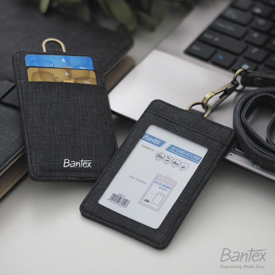 

Bantex Leather Name Tag ID Card Holder Black 8869 1 Kulit Sintetis Lanyard Tali ART G4I4