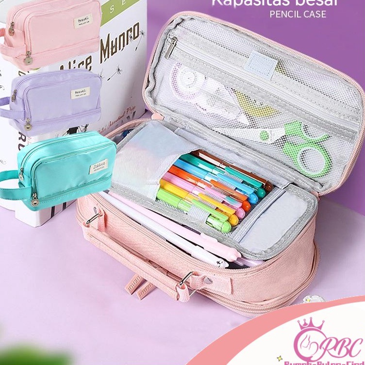 

Gratis StikerKawaii Large Capacity Pencil Case 3 Compartment Pouch Pen Bag Double Side Opening Student Stationery Organizer School Supplies ART D4M2