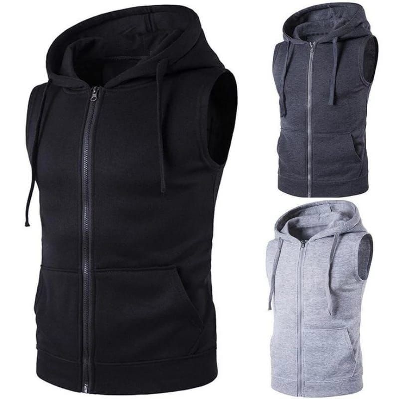 Rompi Hoodie Zipper Tanpa Lengan