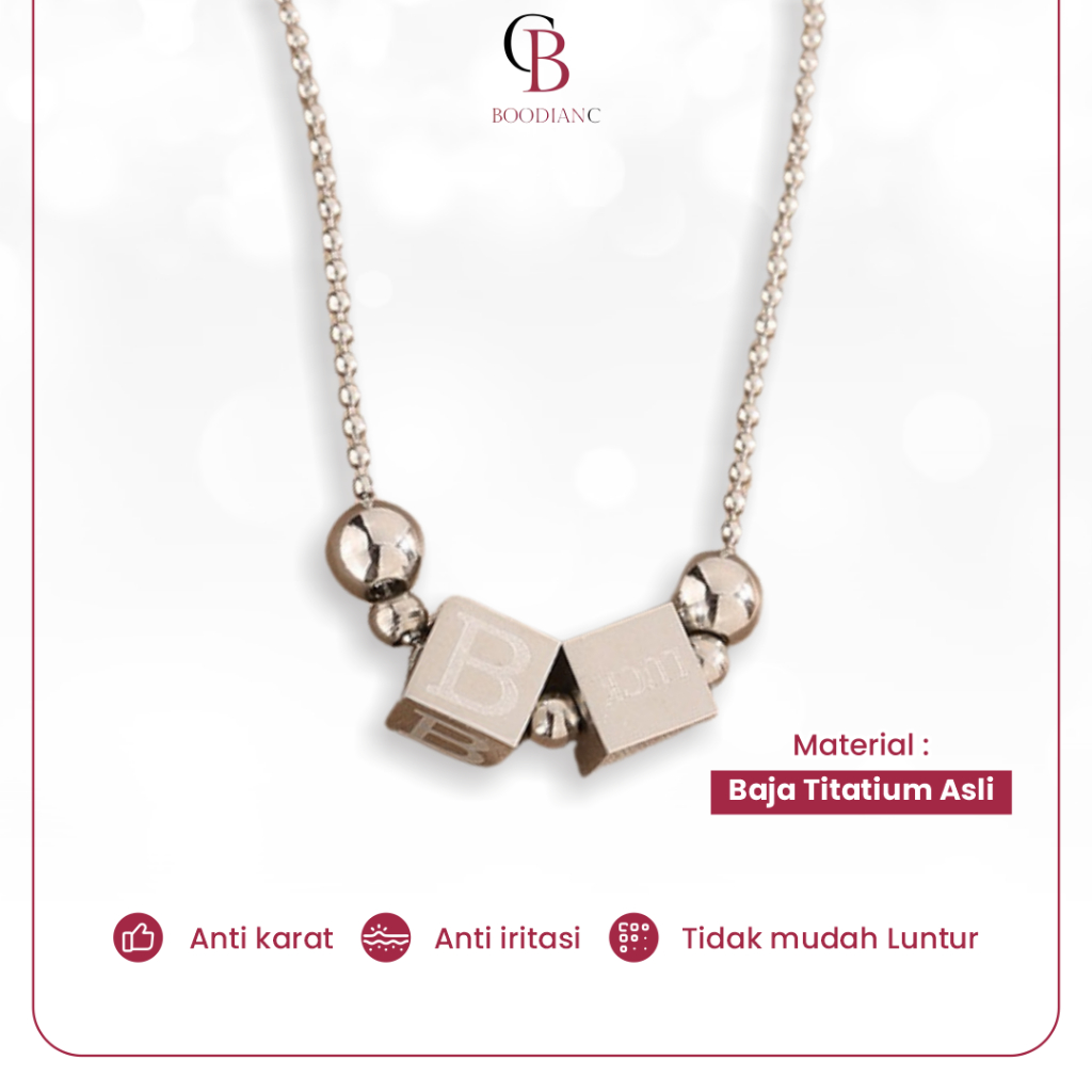Kalung Titanium Wanita Necklace Korean Style Jewelry Liontin Perhiasan Huruf Kotak Anti Karat Kasual