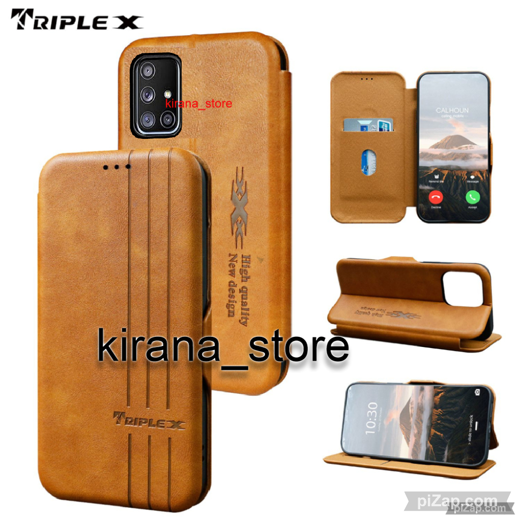 SAMSUNG A51 Flip Case Flip Motif Dompet Casing HP Flip Kulit Motif Garis Wallet Leather Cover