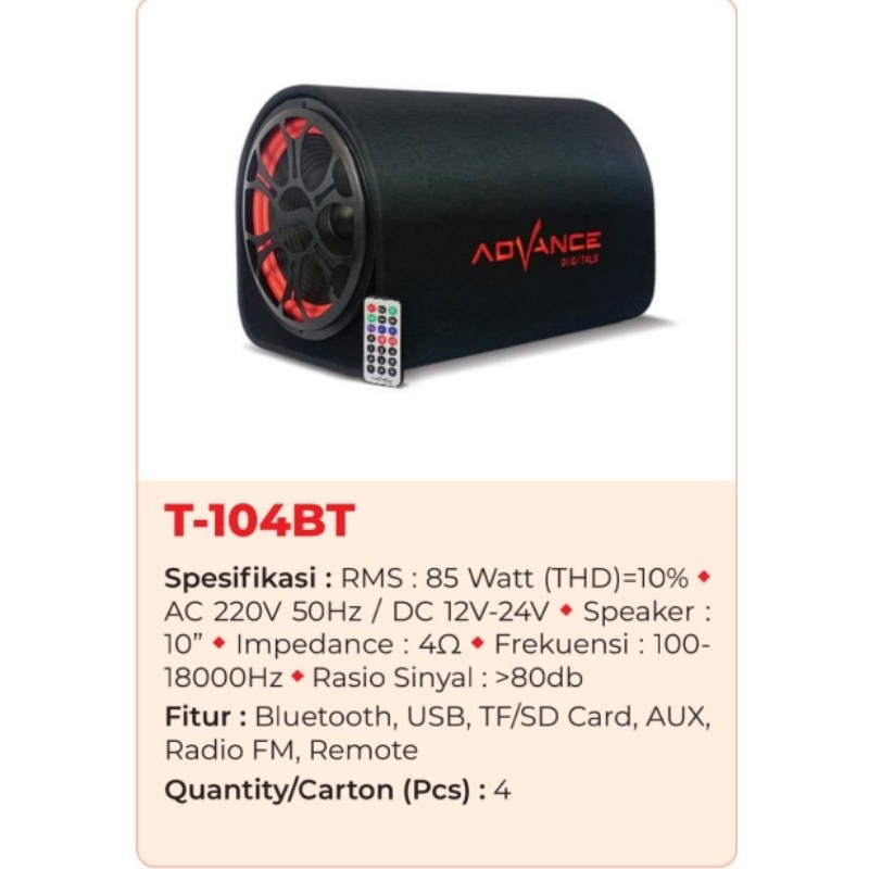 Speaker Tabung Advance 10inch T104BT