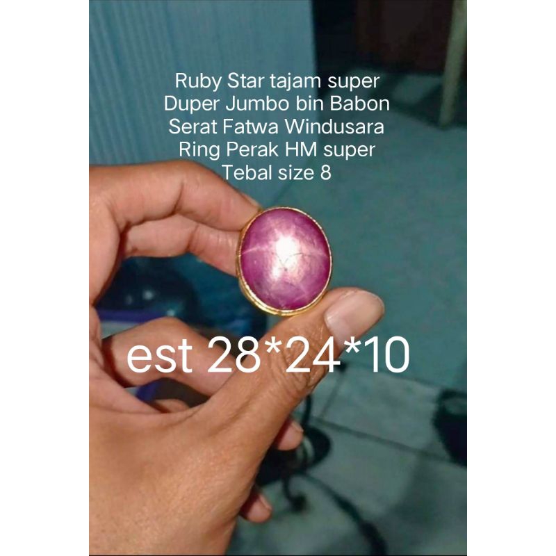 Ruby star tajam jumbo bin BABON Ring perak HM