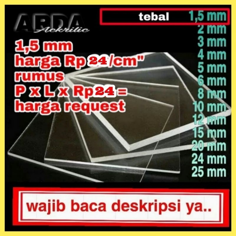 

Akrilik 1,5mm bening rp 24/cm² Akrilik custom Sheet/Akrilik Bening/Mika/Kaca Plastik Mika/Akrilik Marga Cipta