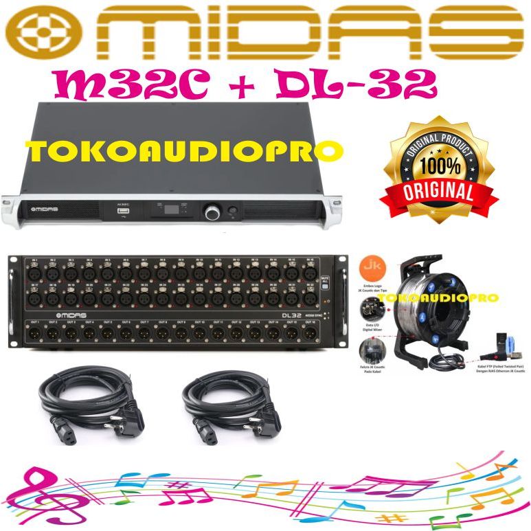 Paket Mixer Digital Midas M32C + DL32+ Kabel Lan Jk Coustic