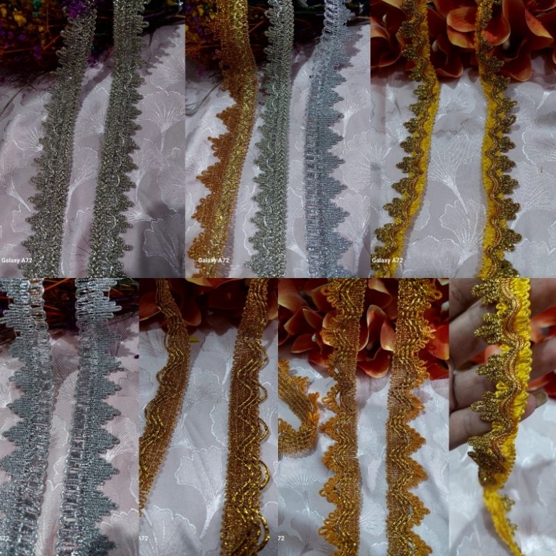 Renda gold dan silver motif ponggir lebar 3 =4cm panjang 10yard harga 45,000