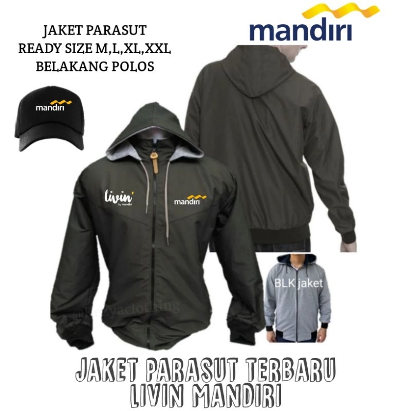 Jaket Parasut Terbaru LIVIN Mandiri - Jaket Seragam BUMN Mandiri Free Topi