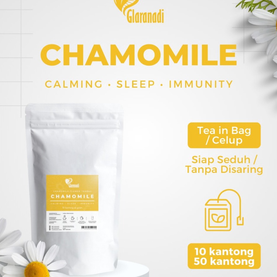

Free Ongkir GLARANADI Teh Bunga Chamomile Tea Bag untuk Insomnia Mempermudah Tidur 1 Kantong 5 Kantong Teh Chamomile Pure Chamomile Tea