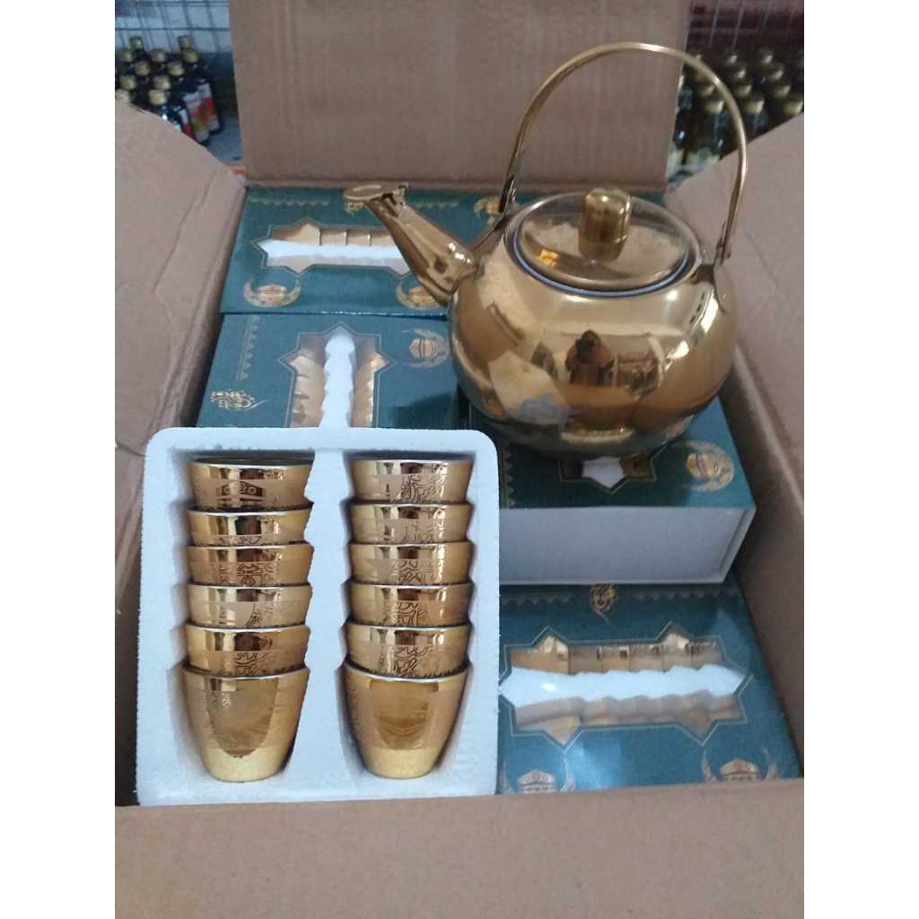Gelas Air Zamzam Gold Silver Kaca Set 12 pcs Gelas Cucing Arab Premium untuk Oleh Oleh Haji dan Umro