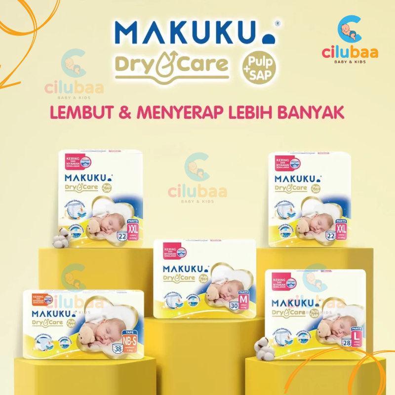 MAKUKU Diapers Dry Care Type Celana/ Perekat Popok Bayi NB-S 38/M30/L28/XL24/XXL22 Popok Bayi Murah