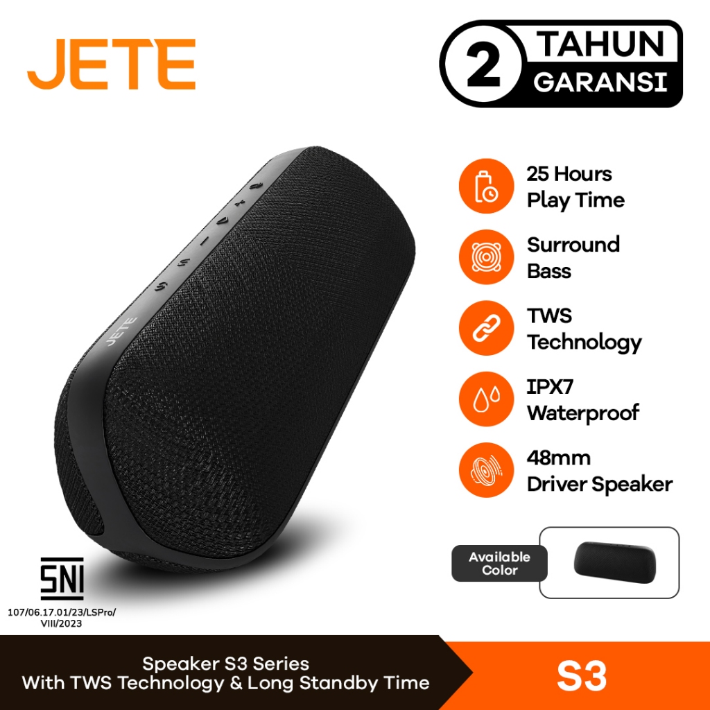 Speaker Bluetooth Portable  IPX7 Waterproof JETE S3 - Garansi Resmi 2 Tahun