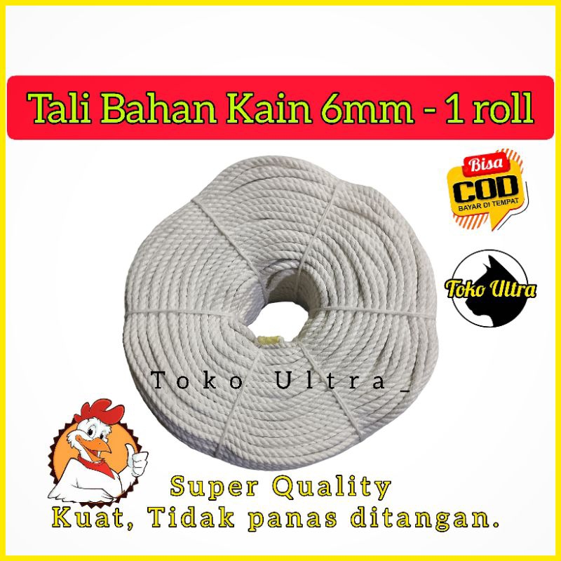 TALI BAHAN KAIN 6MM 1 ROLL / TALI 6MM KURALON / TALI IKAT SERBAGUNA / TALI TAMBANG 6MM / TALI KATUN 