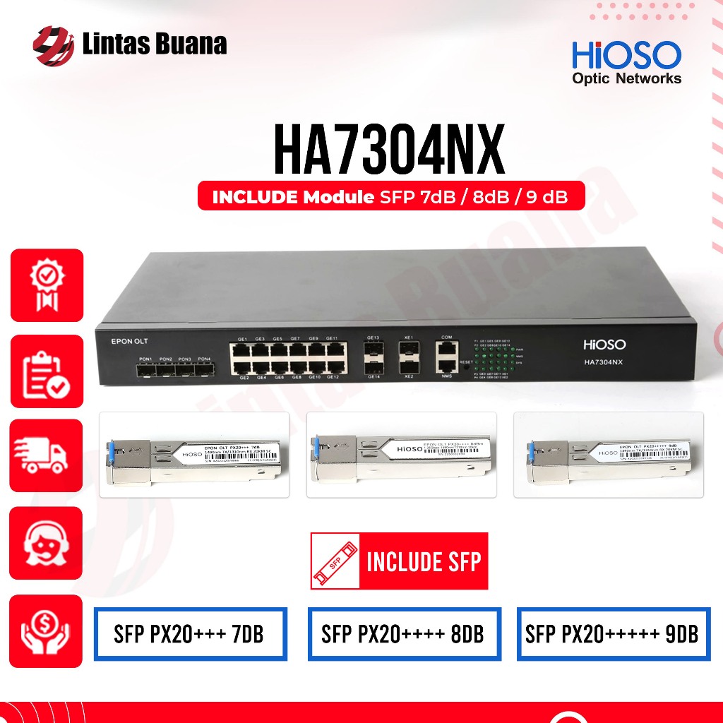 OLT EPON HIOSO HA 7304 NX 4PON UPLINK 10G - HA7304NX include SFP module