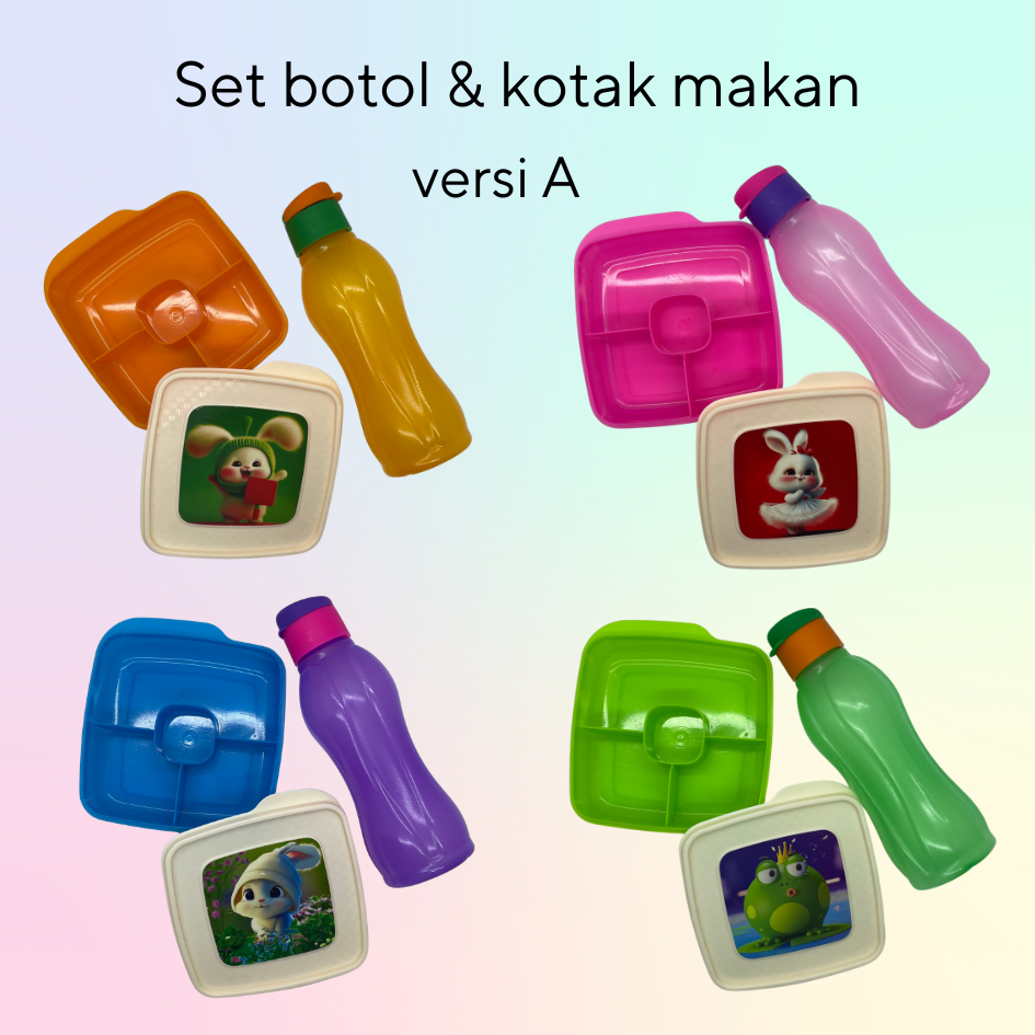 Set Botol Minum + Kotak Makan VERSI A | Lunch Box Souvenir Anak