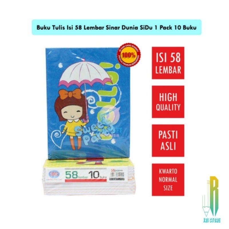 

Buku Tulis Sekolah SIDU (Sinar Dunia) 58 Lembar (Pack isi 10 Buku)
