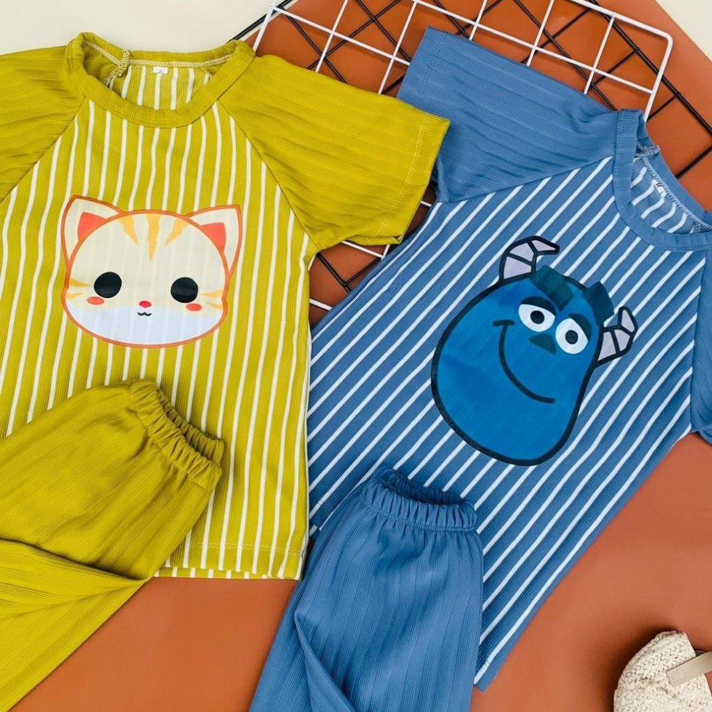 Baju Setelan Salur Anak Karakter Kartun | Baju Setelan Anak