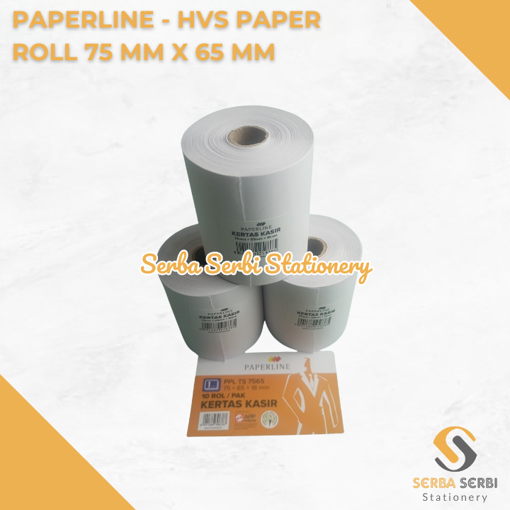 

GROSIR (1 PAK ISI 10 BIJI) PAPERLINE - HVS PAPER ROLL / TELSTRUK / KERTAS STRUK KASIR 75 MM X 65 MM / 75X65 MM