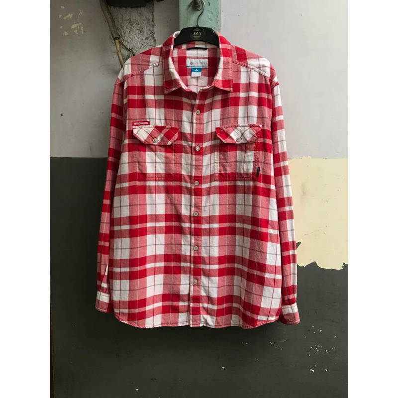 kemeja flanel Columbia pria lengan panjang preloved