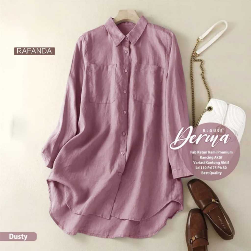 Blus Remaja Daily Derma Bahan Linen Rami Pakaian Wanita Basic