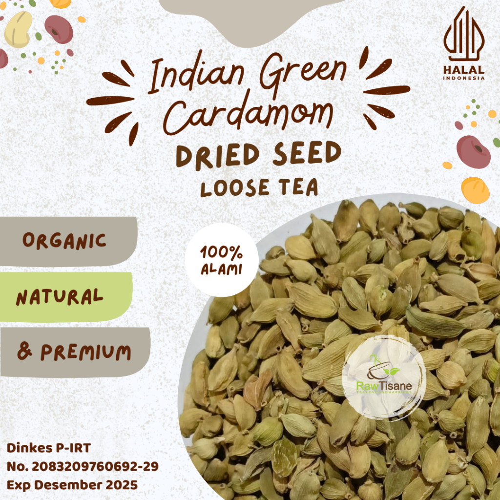 

RAW TISANE Indian Green Cardamom Tea Premium / Kapulaga Hijau India Isi 100 Gram